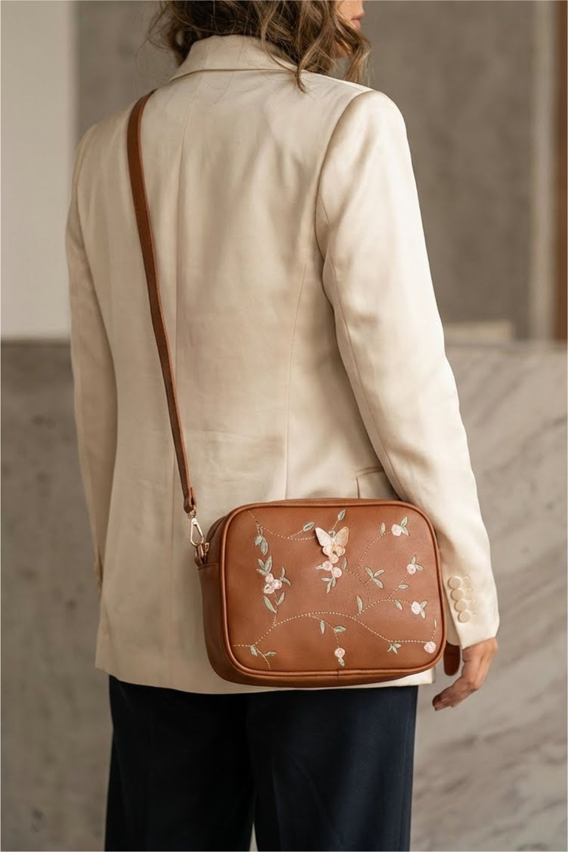 Embroidered Butterfly Crossbody Bag by Zari Bella