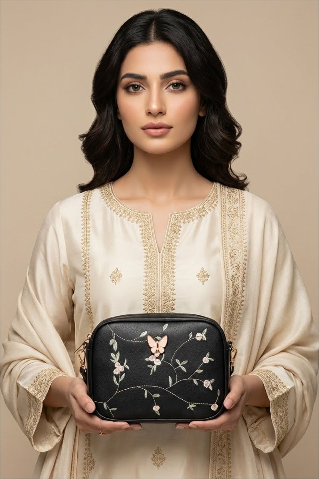 Embroidered Butterfly Crossbody Bag by Zari Bella