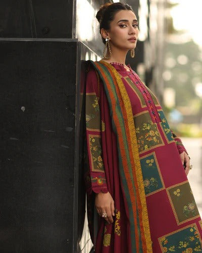 Zari Bella Crimson 3Pc Embroidered Lawn Suit – Elegant 3-Piece Outfit