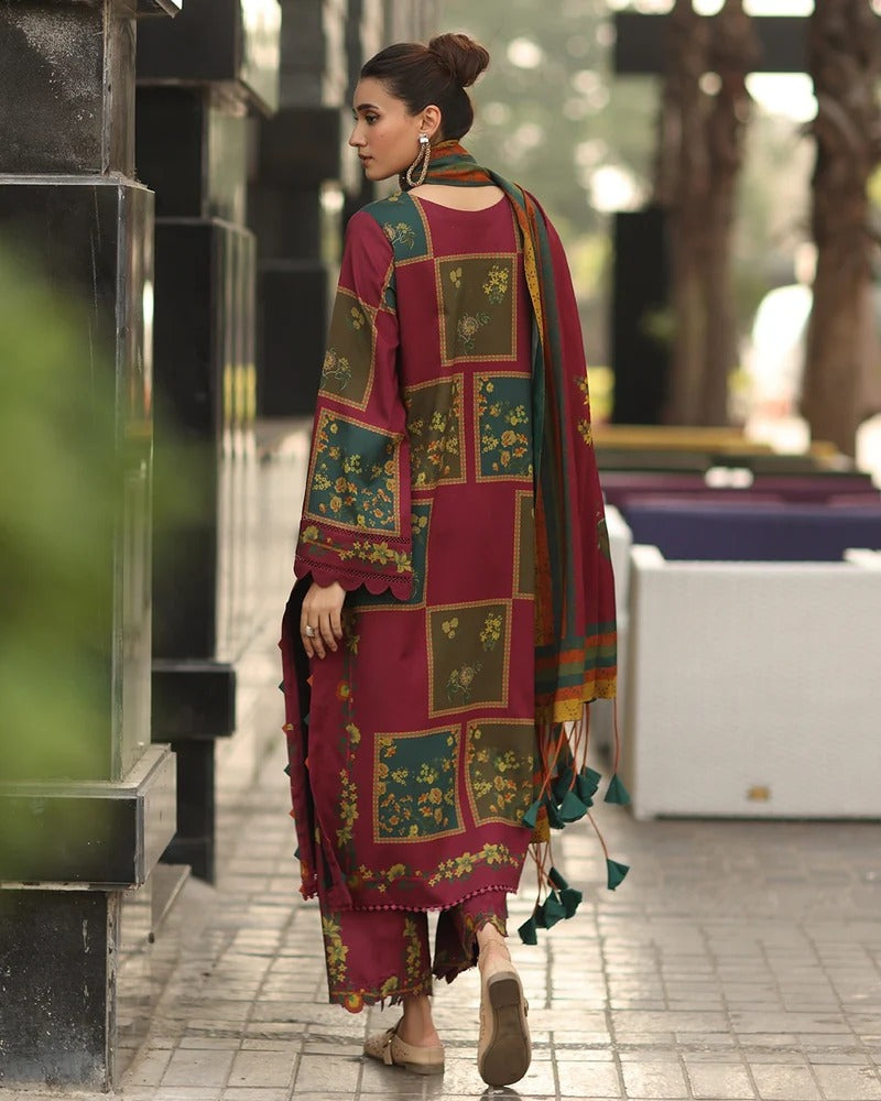 Zari Bella Crimson 3Pc Embroidered Lawn Suit – Elegant 3-Piece Outfit