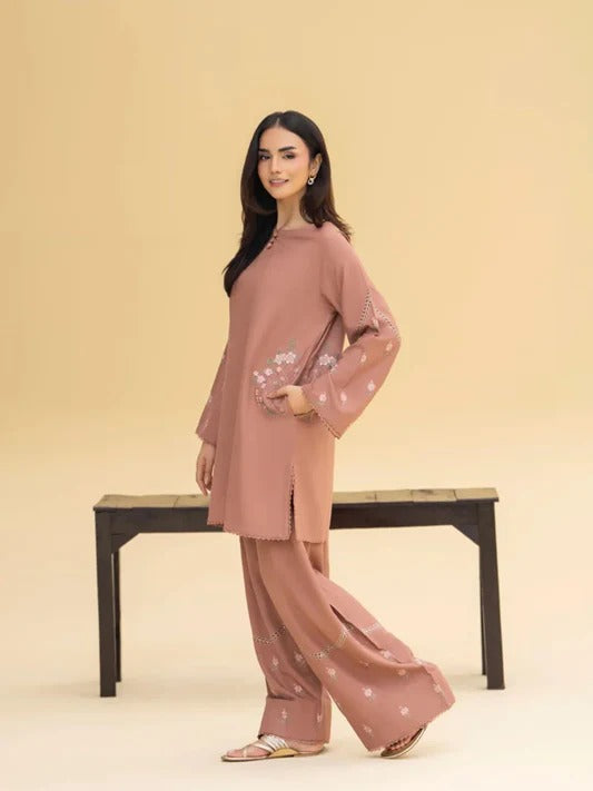 Zari Bella Eshal Pocket Set 2Pc Embroidered Linen Outfit