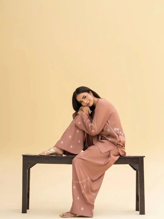 Zari Bella Eshal Pocket Set 2Pc Embroidered Linen Outfit