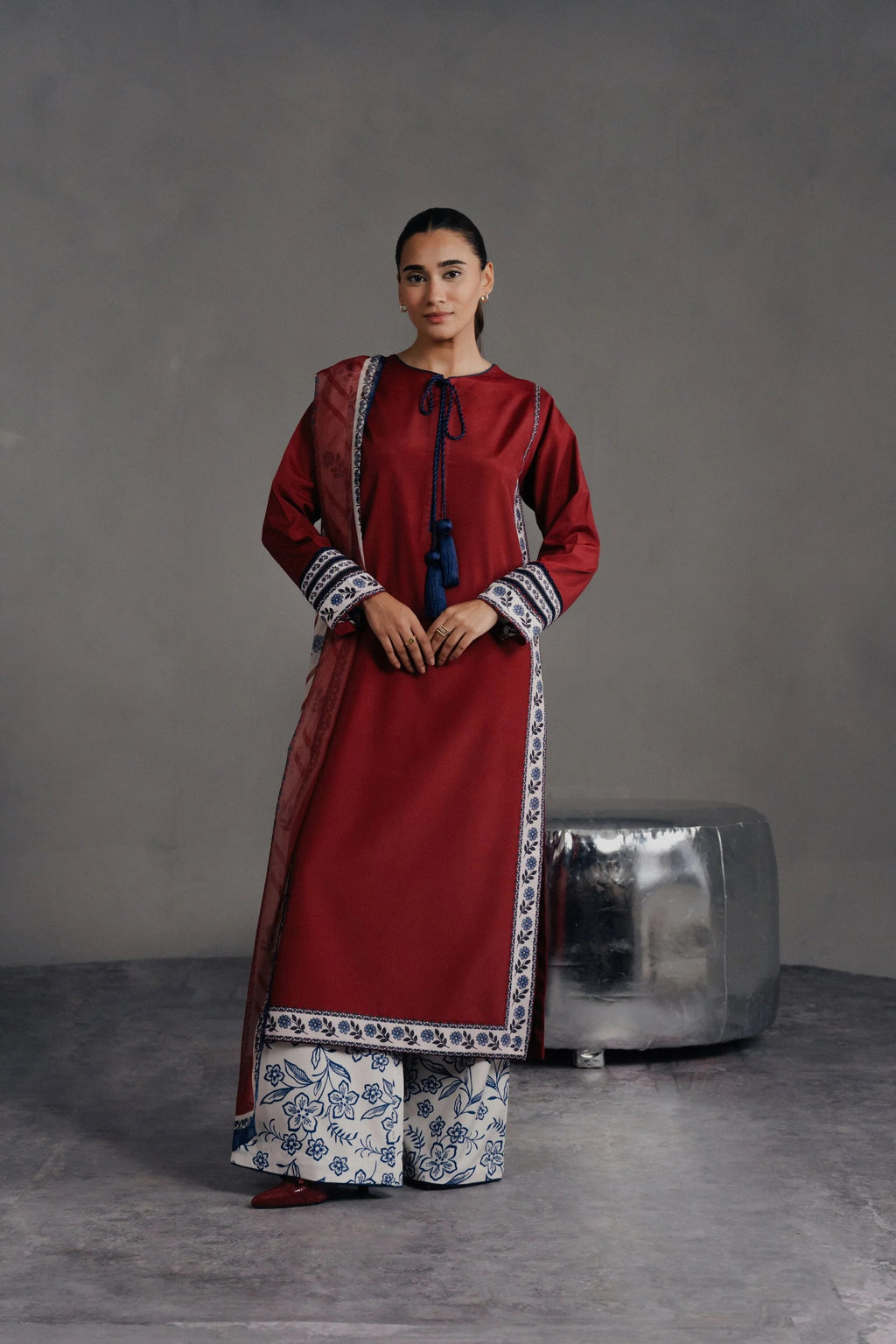 Zari Bella Gul-e-Laal 3Pc Khaddar Silk Winter Wear Ensemble