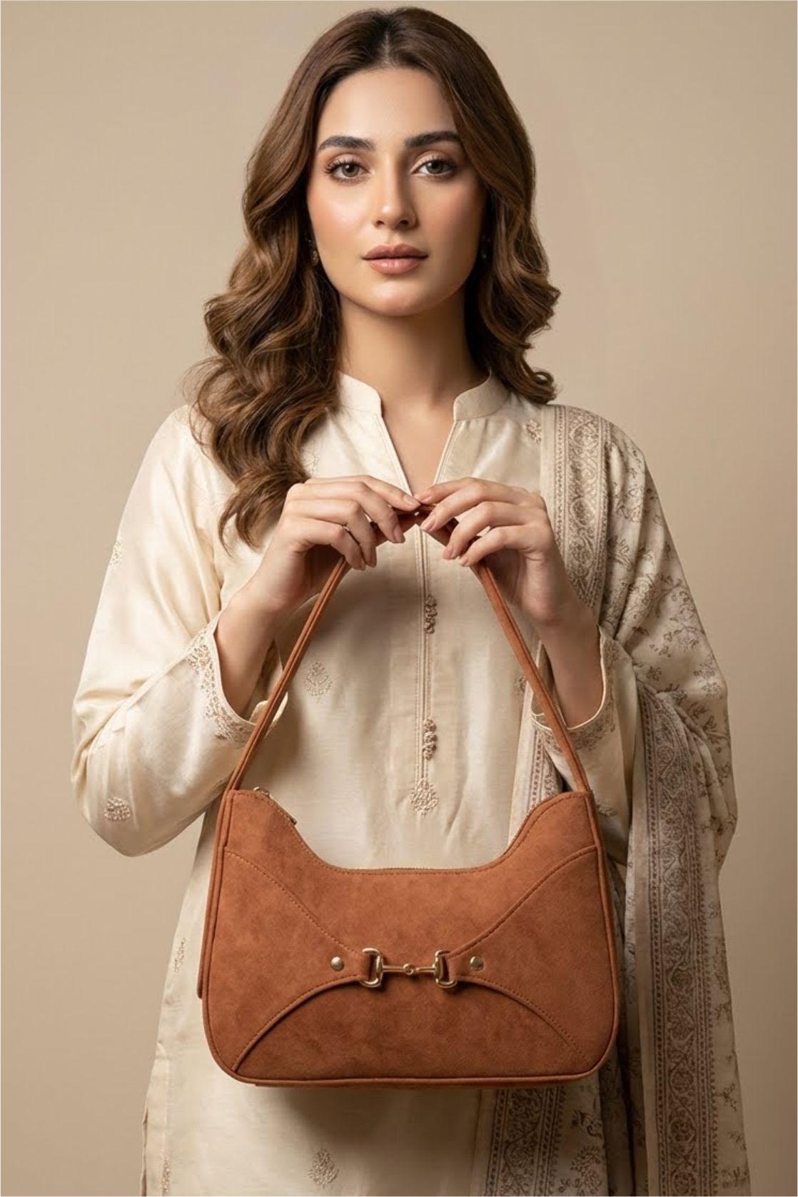 Zari Bella Camel Shoulder Bag – Stylish & Elegant Handbag