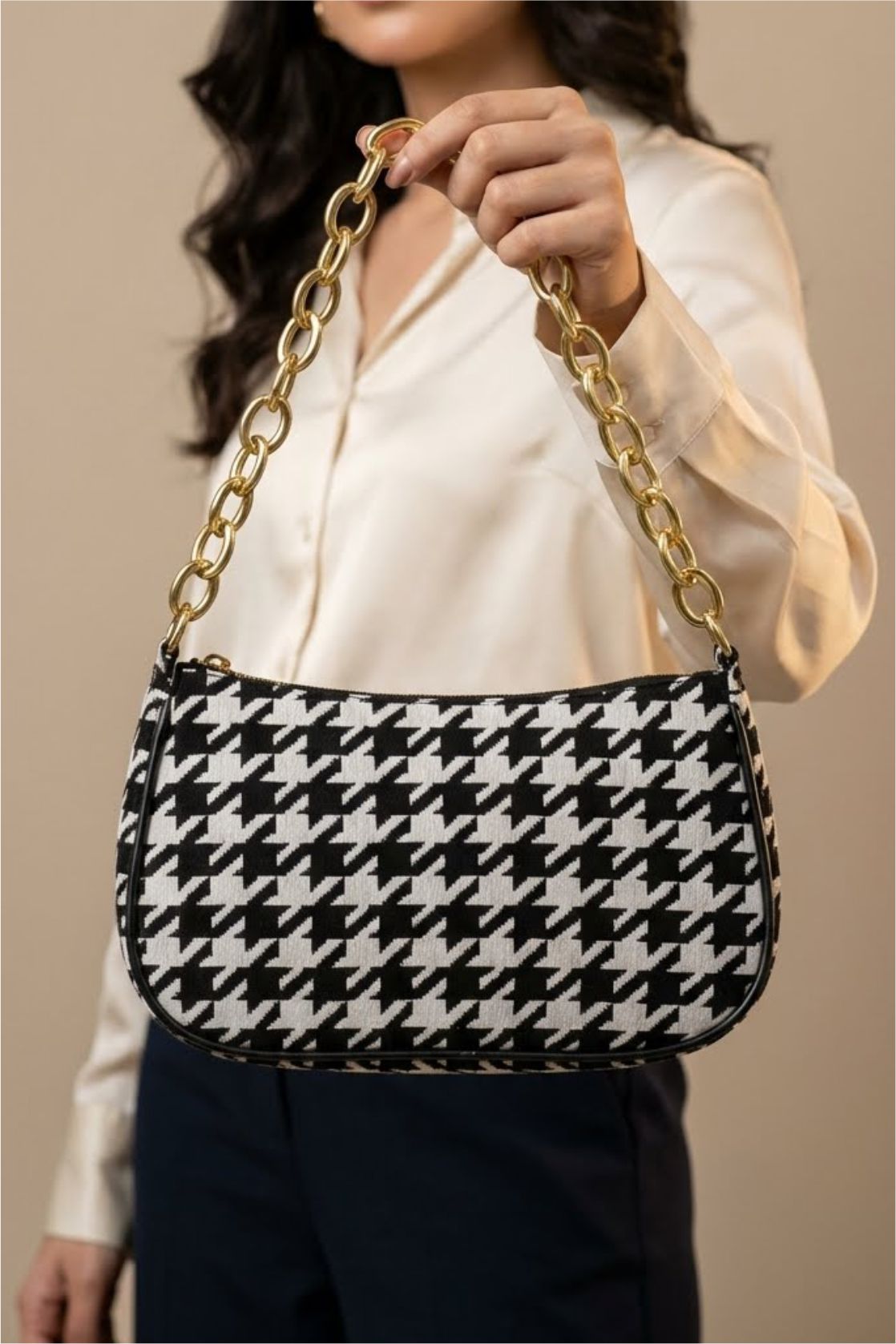 Zari Bella Chic Houndstooth Shoulder Bag