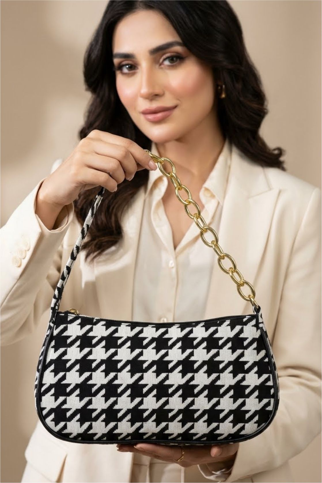 Zari Bella Chic Houndstooth Shoulder Bag