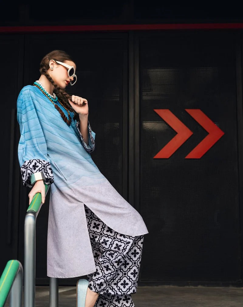 Zari Bella Aqua Digital 2Pc Printed Suit