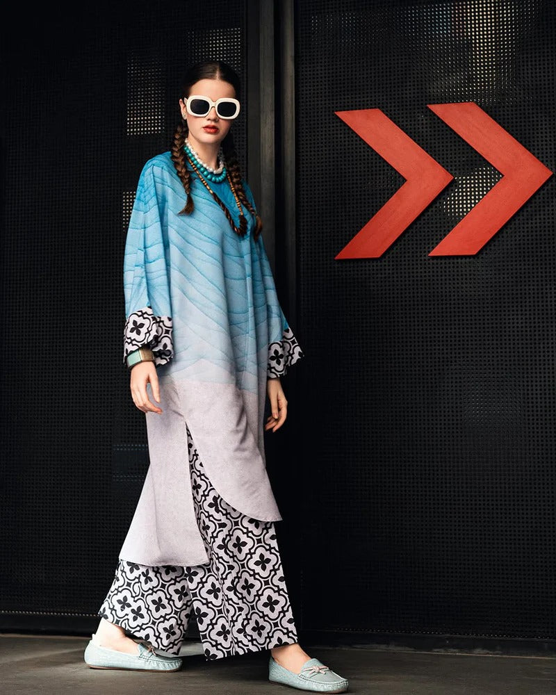 Zari Bella Aqua Digital 2Pc Printed Suit