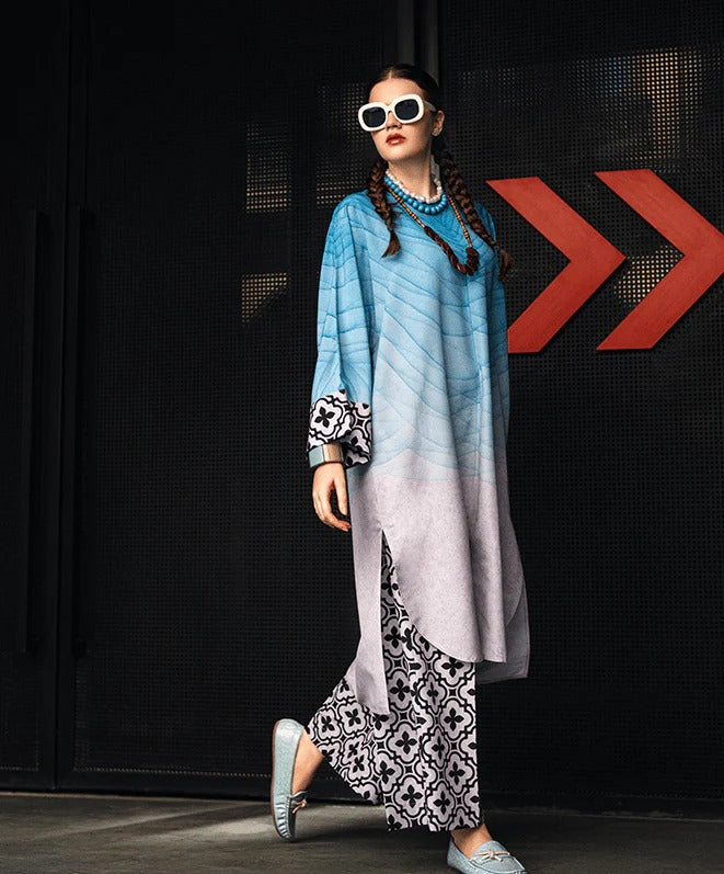 Zari Bella Aqua Digital 2Pc Printed Suit